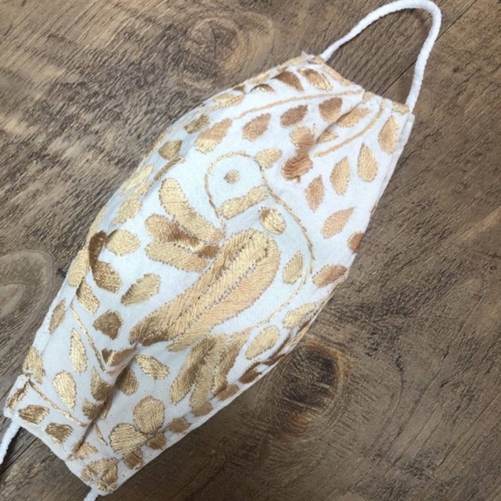 Mexican Handmade Embroidered Cream Face Mask - Picture 7 of 7